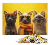 Adults 500 Pieces Jigsaw Three Cats in Sunglasses Wood Puzzles Wooden Puzzles Learning Educational Toy 500pcs (52x38cm)