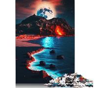 Adults 500 Pieces Jigsaw Volcano Beach At Moonlight Wooden Puzzle for Adults And Teenager Educational Puzzle 500pcs (52x38cm)