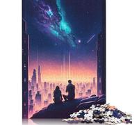 Adults 500 Pieces Puzzle Anime City Sunset Wood Puzzles Wooden Puzzles Jigsaw Puzzles for Adults 500pcs (52x38cm)