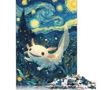 Adults 500 Pieces Puzzle Axolotl Starry Night Puzzles for Teenagers Gifts Jigsaw Puzzles for Adults 500pcs (52x38cm)