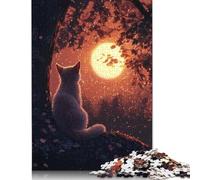 Adults 500 Pieces Puzzle Gifts Cat Silhouetted Against Moon Puzzles for Teenagers Gifts Funny Jigsaw Puzzles 500pcs (52x38cm)