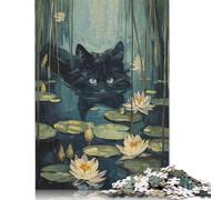 Adults 500 Pieces Puzzle Gifts Cute Cat Swimming River Wooden Puzzle Adult Jigsaw Puzzle Game Toys for Adults 500pcs (52x38cm)