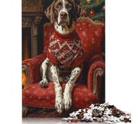Adults 500 Pieces Puzzle Gifts Dog in Christmas Sweater Portrait German Shorthaired Pointer in Sweater Wooden Puzzles for Adults Puzzles 500pcs (52x38cm)