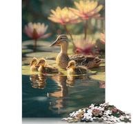 Adults 500 Pieces Puzzle Gifts Duck And Ducklings in Lily Pond Wooden Puzzle Adult Jigsaw Puzzle Home Educational Games DIY Toys 500pcs (52x38cm)