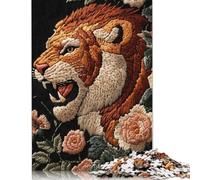 Adults 500 Pieces Puzzle Gifts Embroidered Tiger with Flowers Puzzles for Adults Teenagers Age 12+ 500pcs (52x38cm)