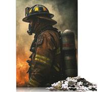 Adults 500 Pieces Puzzle Gifts Firefighter in Smoke Wooden Puzzle Adult Jigsaw Puzzle Home Educational Games DIY Toys 500pcs (52x38cm)