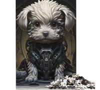 Adults 500 Pieces Puzzle Gifts Futuristic Maltese Dog Art - Sci-Fi Canine Illustration for Pet Lovers Wooden Puzzles for Adults Puzzles 500pcs (52x38cm)