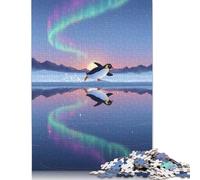 Adults 500 Pieces Puzzle Gifts Penguin Skating on Ice with Aurora Wooden Puzzle Adult Jigsaw Puzzle Home Educational Games DIY Toys 500pcs (52x38cm)