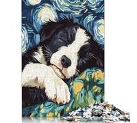 Adults 500 Pieces Puzzle Gifts Sleeping Border Collie Starry Night Puzzles for Teenagers Gifts Relax Puzzles Games 500pcs (52x38cm)