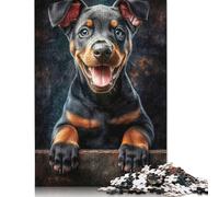 Adults 500 Pieces Puzzle Gifts Smiling Doberman Puppy Wooden Puzzle Adult Jigsaw Puzzle Home Educational Games DIY Toys 500pcs (52x38cm)