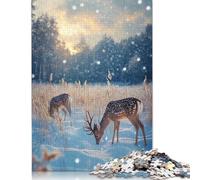 Adults 500 Pieces Puzzle Gifts Winter Deer in Snowy Forest Christmas Wooden Puzzle Adult Jigsaw Puzzle Game Toys for Adults 500pcs (52x38cm)
