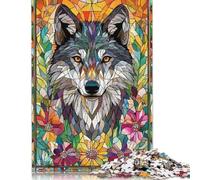 Adults 500 Pieces Puzzle Gifts Wolf in Flowers Mosaic Wooden Puzzles for Adults Puzzles 500pcs (52x38cm)