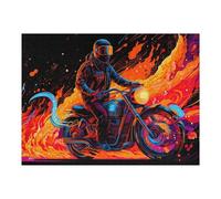 Adults 52x38cm/1000pcs Jigsaw Puzzle Flaming Motorcycle Ride Adult Jigsaw Puzzle Brain Teaser Game Enhance Memory Birthday And Unique Gifts 52x38cm/1000pcs