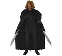 Adults 60" Length Cloak Faux Fur Collar Viking Celtic Medieval Fantasy Cape Fancy Dress [One Size - Black Wolf Collar]