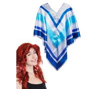 Adults 70's Poncho Costume | 2 Pcs | Poncho & Auburn Flick Wig