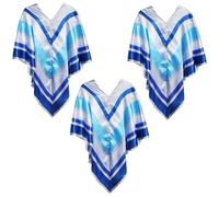 Adults 70s Pop Poncho - Pack of 3 - Silver Poncho with Dark and Light Blue Stripes - Adults 1970s Music Fancy Dress Costume