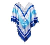Adults 70s Pop Poncho - Silver Poncho with Dark and Light Blue Stripes - Adults 1970s Music Fancy Dress Costume