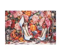 Adults 75x50cm/1000pcs Jigsaw Puzzle High Heels Amidst A Floral Fantasy Adult Jigsaw Puzzle Brain Teaser Game Enhance Memory Birthday And Unique Gifts 75x50cm/1000pcs