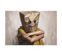 Adults 75x50cm/1000pcs Jigsaw Puzzle Its Cold Summer Life A Sad Samiling Paper Bag Head Portrait Adult Jigsaw Puzzle Relaxing Games Home Decoration Difficult And Challenge 75x50cm/1000pcs