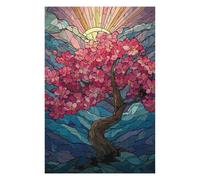 Adults 75x50cm/1000pcs Jigsaw Puzzle Stained Glass Cherry Blossom Tree Adult Jigsaw Puzzle Brain Teaser Game Enhance Memory Birthday And Unique Gifts 75x50cm/1000pcs