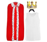 Adults 80's Rock Star - Small - Red King Robe, White Vest, Black Moustache and Gold Crown with Jewels - Perfect for 80s Themed Party Rock Star Dress Up and Other Fancy Dress Events