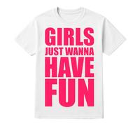 Adults 80s Slogan T-Shirt - X-Large - White T-Shirt with “Girls Just Wanna Have Fun” Print - Retro Music Tee for Festival, Throwback Party, Fancy Dress, Hen Do or Costume Outfit