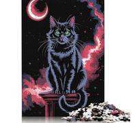 Adults And Adolescents Jigsaw Puzzle Black Cat Under Crescent Moon Art Puzzles for Adults & Teenager Family Game 38x26cm/1000pcs