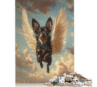 Adults And Adolescents Jigsaw Puzzle Black Chihuahua with Angel Wings Remembrance Art Wood Puzzles Educational Game for Adult Teenagers 500pcs (52x38cm)