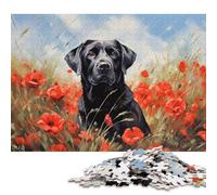 Adults And Adolescents Jigsaw Puzzle Black Labrador in Poppies Puzzle Jigsaws for Adults for Home Decoration 500pcs (52x38cm)