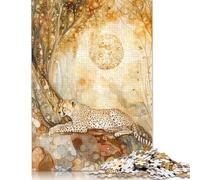 Adults And Adolescents Jigsaw Puzzle Cheetah Under A Golden Moon Puzzles Wooden Puzzles Educational Game for Adult Teenagers 1000pcs (75x50cm)