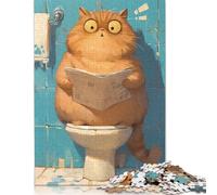 Adults And Adolescents Jigsaw Puzzle Chubby Cat on Toilet Wood Puzzles Educational Game for Adult Teenagers 500pcs (52x38cm)
