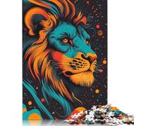 Adults And Adolescents Jigsaw Puzzle Cosmic Lion Portrait Neon Jungle King Psychedelic Lion Portrait Wood Puzzles Educational Game for Adult Teenagers 500pcs (52x38cm)