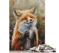 Adults And Adolescents Jigsaw Puzzle Cute Fox Coffee Tea Drink Wood Puzzles Educational Game for Adult Teenagers 500pcs (52x38cm)