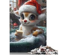 Adults And Adolescents Jigsaw Puzzle Cute Reindeer in A Bath Christmas Wood Puzzles Educational Game for Adult Teenagers 1000pcs (75x50cm)
