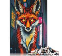 Adults And Adolescents Jigsaw Puzzle Fox in Neon Japanese Cityscape Puzzles for Adults & Teenager Family Game 1000pcs (38x26cm)
