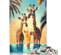 Adults And Adolescents Jigsaw Puzzle Giraffes Drink Cocktails Puzzle Jigsaws for Adults for Home Decoration 500pcs (52x38cm)