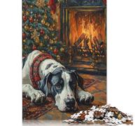 Adults And Adolescents Jigsaw Puzzle Great Dane in Holiday Art Christmas Dog by Fireplace Painting Wood Puzzles Educational Game for Adult Teenagers 500pcs (52x38cm)