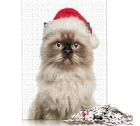 Adults And Adolescents Jigsaw Puzzle Himalayan Cat with Santa Hat Portrait Wooden Puzzle Adult Jigsaw Puzzle Educational Game Challenge Toy 300pcs (40x28cm)