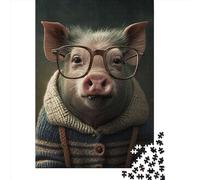 Adults And Adolescents Jigsaw Puzzle Hipster Pig In Clothes Puzzles for Adults & Teenager Family Game 1000pcs (38x26cm)