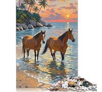 Adults And Adolescents Jigsaw Puzzle Horses in The Ocean at Sunset Puzzles Wooden Puzzles Educational Game for Adult Teenagers 500pcs (52x38cm)