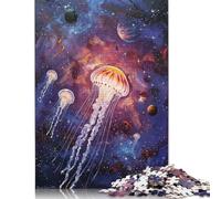 Adults And Adolescents Jigsaw Puzzle Jellyfish in Space Painting Puzzles Wooden Puzzles Educational Game for Adult Teenagers 500pcs (52x38cm)