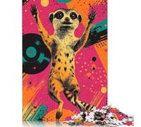 Adults And Adolescents Jigsaw Puzzle Meerkat Dancing on Vinyl Funky Wildlife Wall Decor Wooden Puzzle Adult Jigsaw Puzzle Educational Game Challenge Toy 1000pcs (75x50cm)