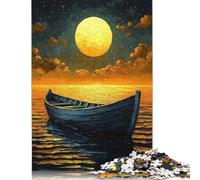 Adults And Adolescents Jigsaw Puzzle Moonlit Boat Journey - Naïf Dreamy Night Art Wooden Puzzle Jigsaws for Adults Age 14+ 1000pcs (75x50cm)