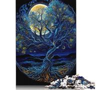 Adults And Adolescents Jigsaw Puzzle Moonlit Tree of Life Illustration Puzzles Wooden Puzzles Educational Game for Adult Teenagers 500pcs (52x38cm)