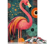 Adults And Adolescents Jigsaw Puzzle Pink Flamingo Art Print Vibrant Pink Flamingo Art Prints Modern Tropical Decor Wood Puzzles Educational Game for Adult Teenagers 500pcs (52x38cm)