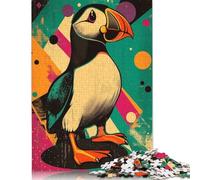 Adults And Adolescents Jigsaw Puzzle Retro Puffin Illustration Vibrant Puffin Pop Art Puzzles for Teenagers Gifts Relax Puzzles Games 500pcs (52x38cm)