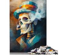Adults And Adolescents Jigsaw Puzzle Skull Smoking A Cigarette - Cubist Minimalist Vision - Vibrant Masterpiece Inspired by Vincent Van G... Wood Puzzles For Adults Teenager Gift 500pc