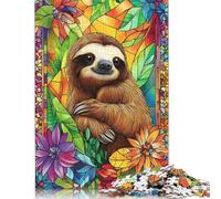 Adults And Adolescents Jigsaw Puzzle Sloth in Stained Glass Wood Puzzles Educational Game for Adult Teenagers 1000pcs (75x50cm)