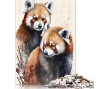 Adults And Adolescents Jigsaw Puzzle Two Red Pandas Watercolor Puzzles for Adults & Teenager Family Game 1000pcs (38x26cm)
