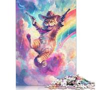 Adults And Adolescents Jigsaw Puzzle Whimsical Cowboy Cat Guns Wooden Puzzle for Adults And Teenager For Family Fun & Game Night 1000pcs (75x50cm)